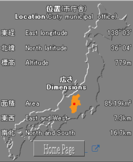 岡谷市の市庁舎の位置を示した日本地図