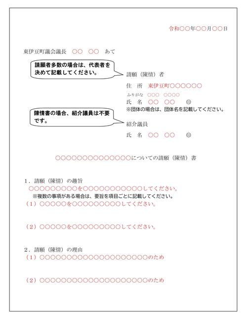 請願書・陳情書の記載例