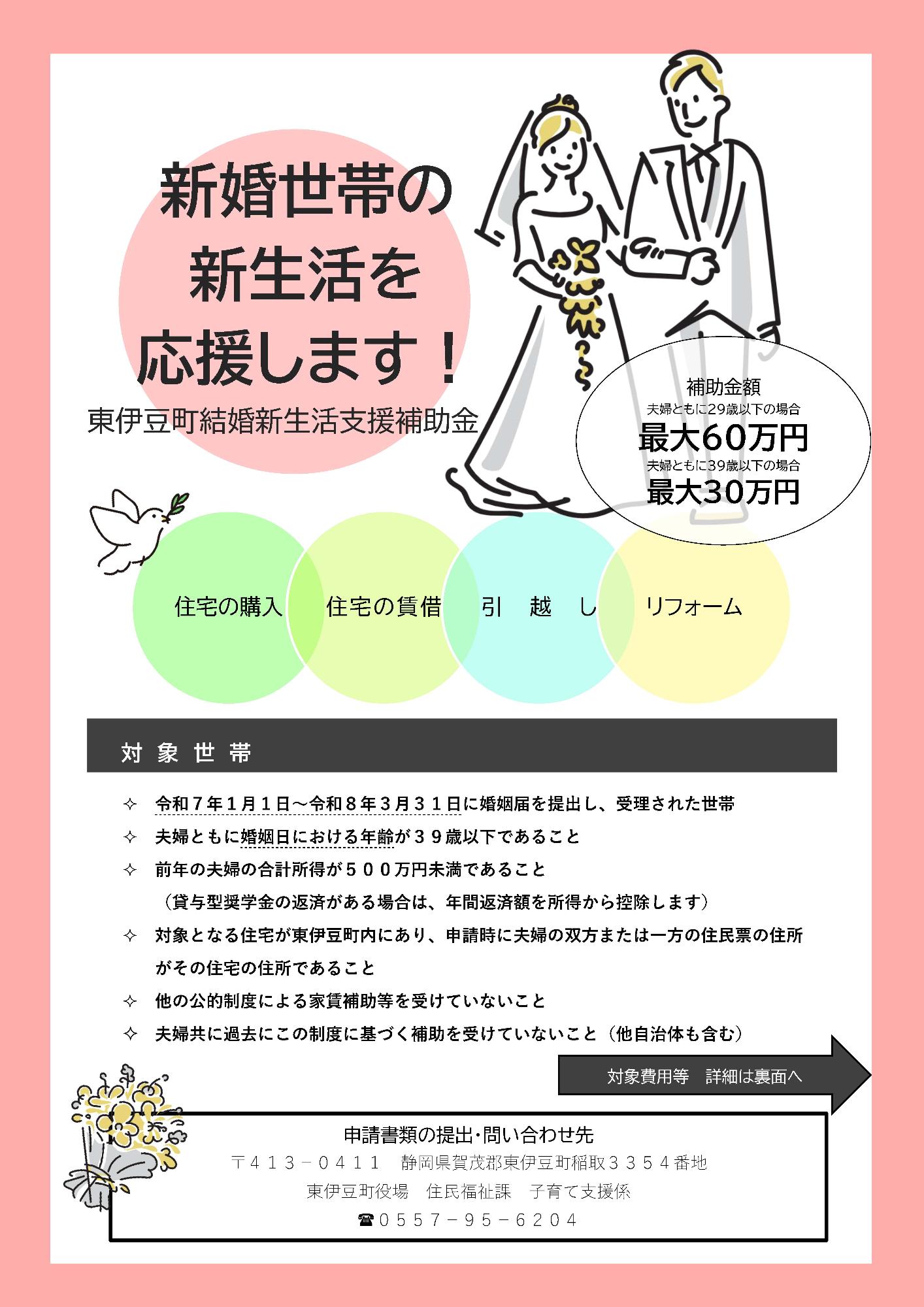 東伊豆町結婚新生活支援補助金のポスター(オモテ)
