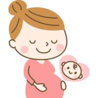妊娠中の女性がお腹に手をあてて、お腹の赤ちゃんをイメージしている様子のイラスト