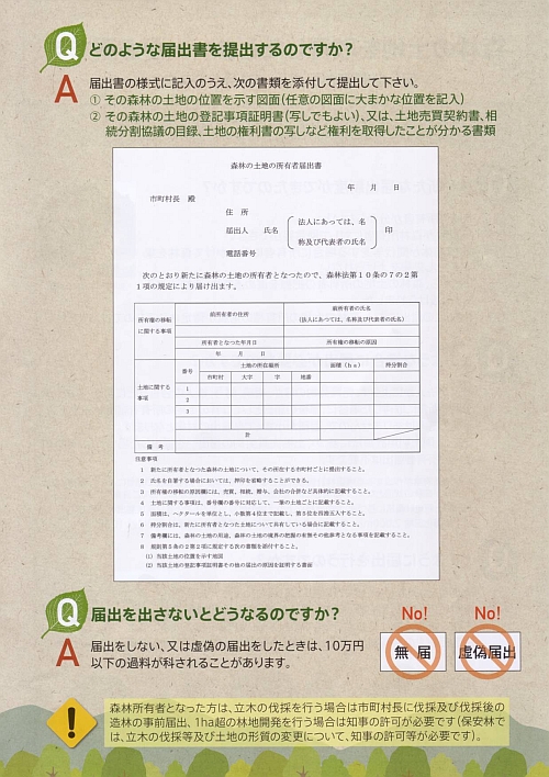 実際の森林の土地の所有者届出書が載っているポスター