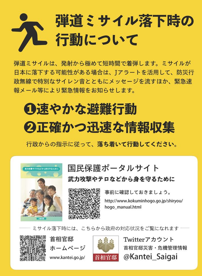弾道ミサイル落下の行動について案内しているポスター