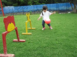 子どもが芝生の上で遊んでいる様子